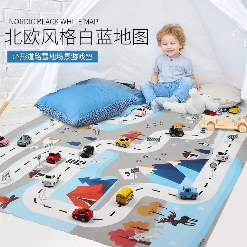 

Dwaterproof Water Kid Play Mat Car City Scene Traffic Road Map Educational Toy for Kids Child Climbing Play Mat Road M05
