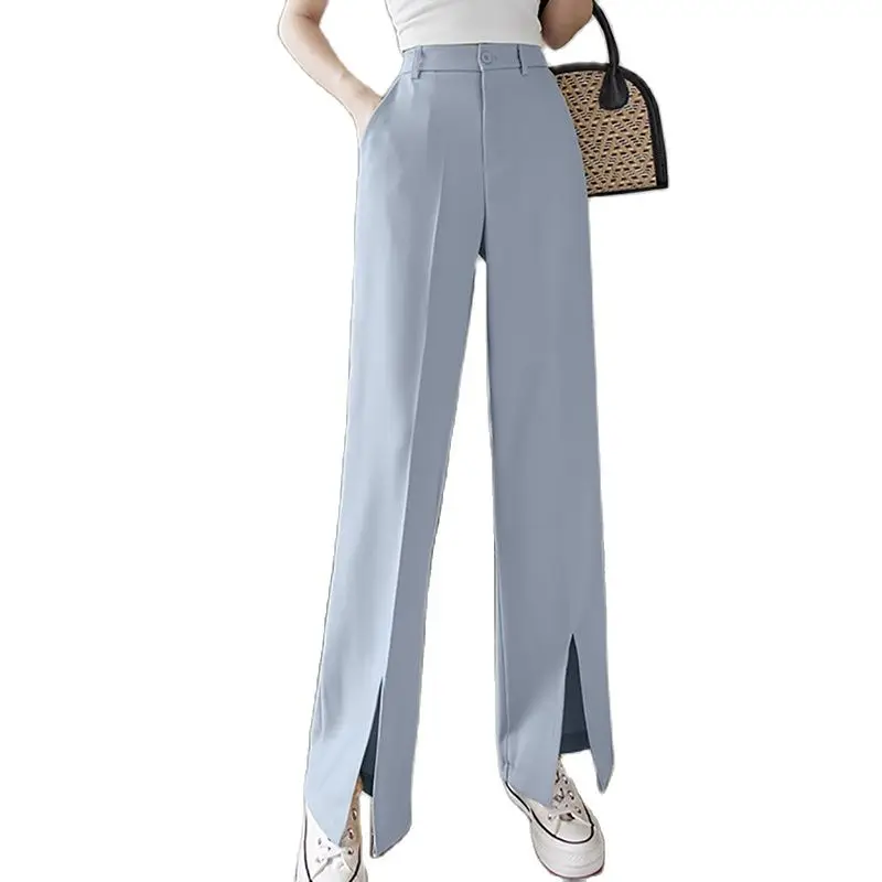 

Straight Women High Waisted Wide Leg Pants Black Casual Long Trousers Woman Summer 2021 Loose Thin Flare Pant Suits Pantalon