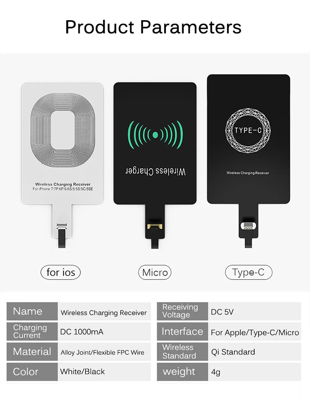 Qi Беспроводное зарядное устройство приемник для iPhone 5 5S SE 6 6S 7 Plus Универсальный зарядный приемник адаптер Pad катушка для Micro usb type-C