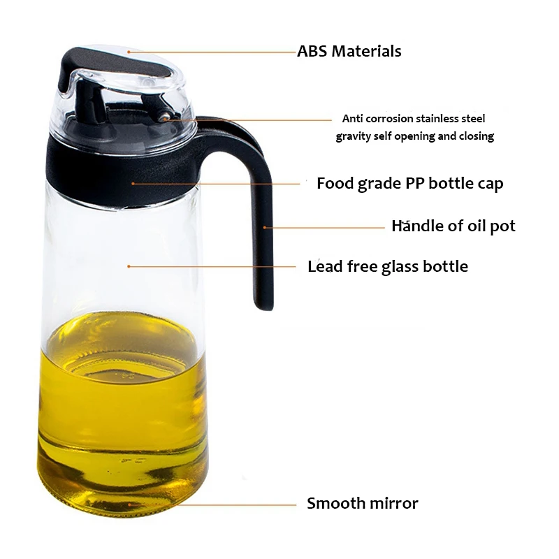 

3pc 630ml Creative New Automatic Opening and Transparent Dust-proof Oil Bottle Leak-proof Kitchen Tools for Home