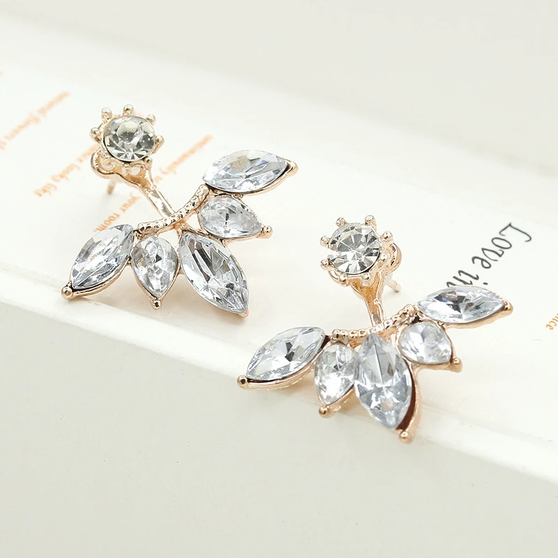 Zircon Crystal Ear Cuff Clip Leaf Stud Earrings For Women Piercing Fine Jewelry Ladies Gifts Accessories | Украшения и аксессуары