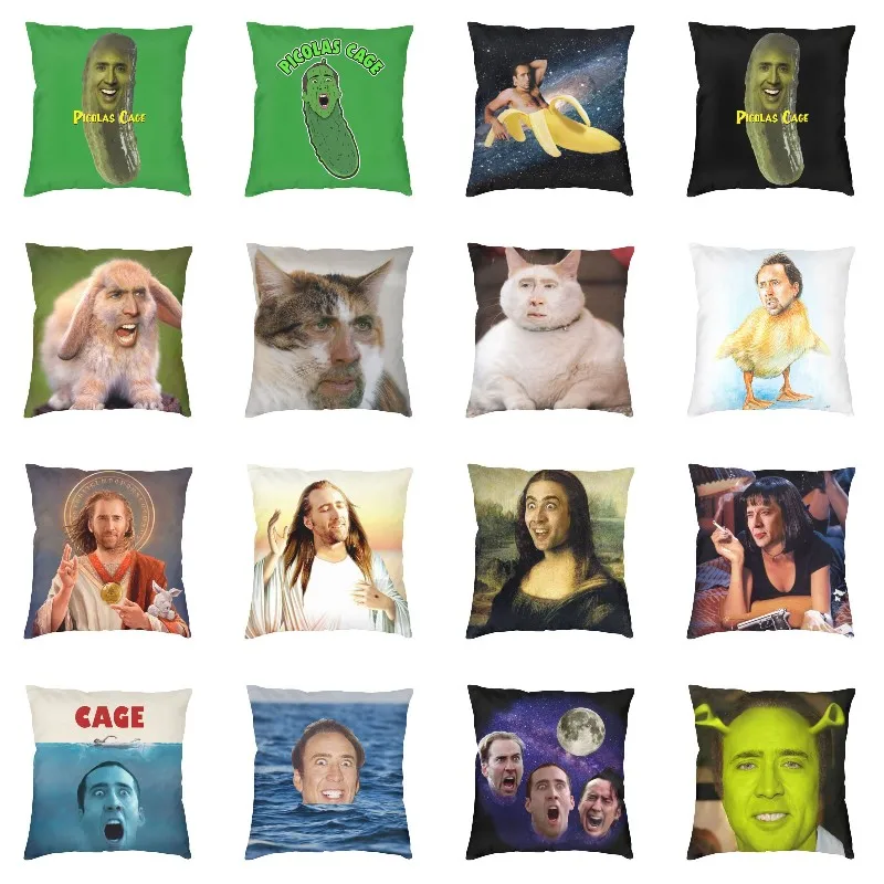 Picolas Nicolas Cage Funny Meme Cushion Cover Fashion Creative Throw Pillow Case for Sofa Home Decor Pillowcover Polyester Print