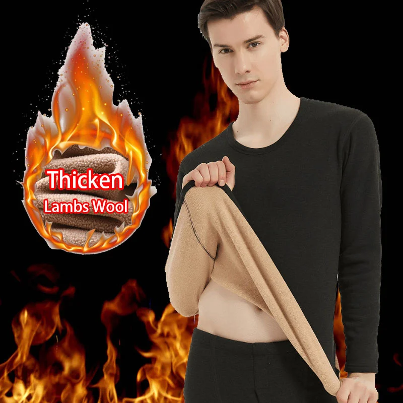

Thicken Lambs Wool Second Skin Men's Thermal Underwear Set Warm Winter Thick Plus Velvet Long Johns Thermal Pajamas Underpants