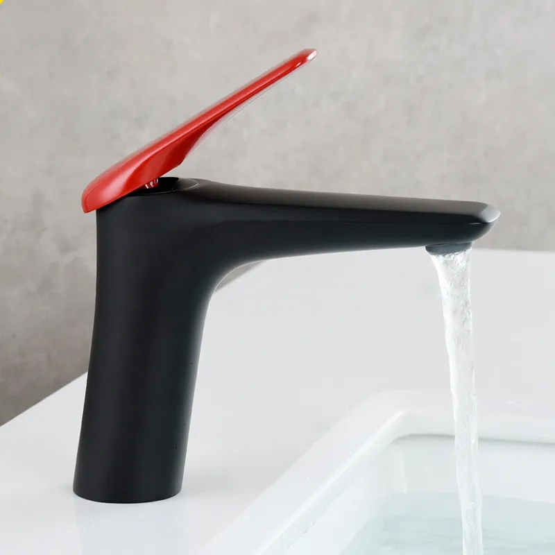 

Basin Faucet Luxury Brushed Gold Single Handle Hot/Cold Taps Bathroom Sink Faucet Brass Deck Mounted Mixer Black&Red Chrome Grey