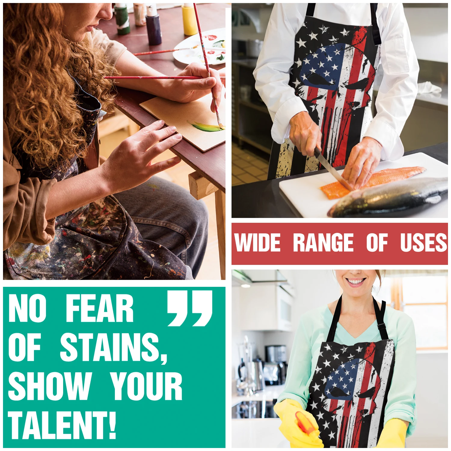 Каратель Череп красная линия американский флаг фартук дизайн Регулируемый Холст