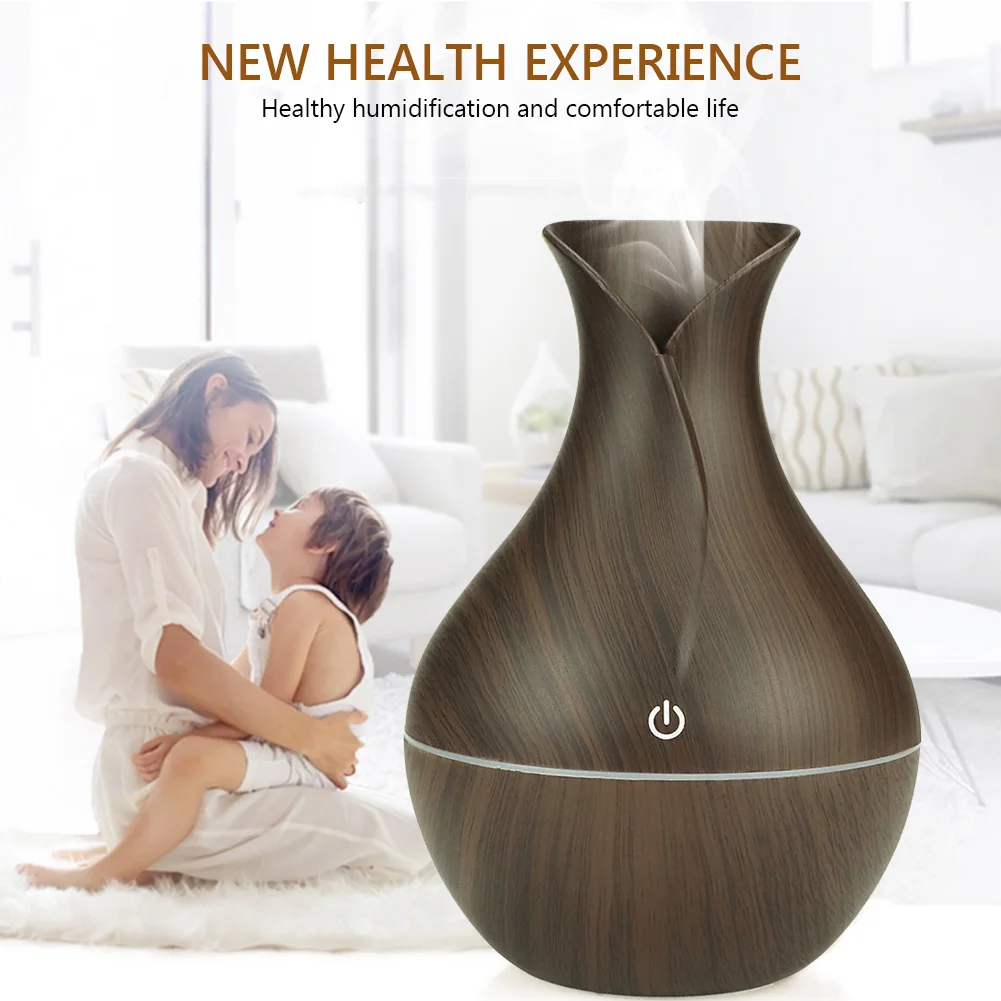 

Electric Humidifier Essential Aroma Oil Diffuser Ultrasonic Wood Grain Air Humidifier USB Mini Mist Maker 7 Color LED Light