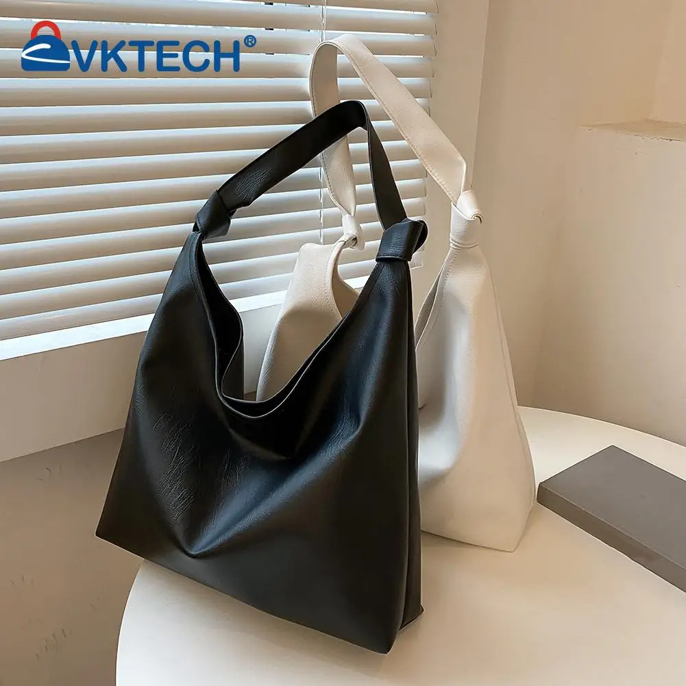 

Vintage Women PU Leather Shoulder Shopping Bag Casual Ladies Solid Color Large Capacity Tote Handbags