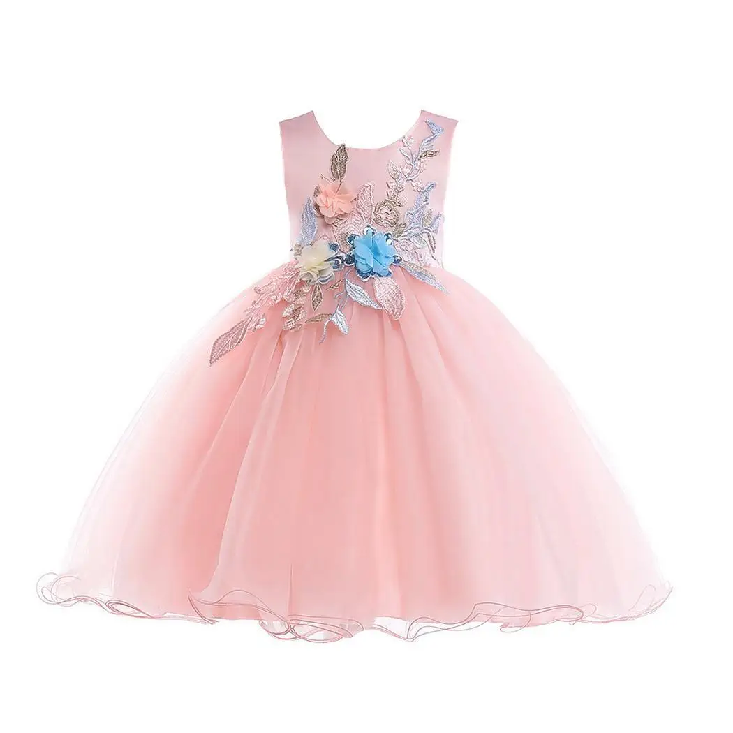 Girls Casual O-neck Sleeveless Embroidery Print Swing Mesh O-Neck Hem Party Cute Layering Dress | Детская одежда и обувь