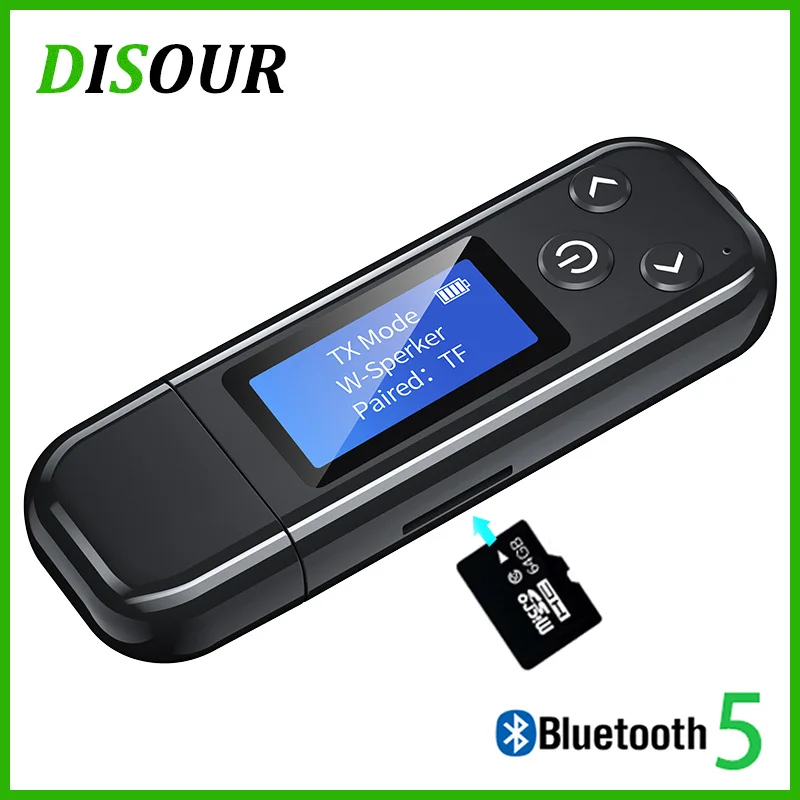 USB Bluetooth 5 0 аудио приемник-передатчик DISOUR с ЖК-дисплеем 3 мм AUX RCA стерео