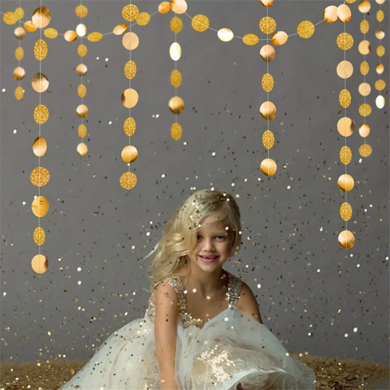 Round Gold Рождественские украшения для дома и формирующая листы для кровли 4 м Снежинка круглые звезды Бумага цветочной гирляндой, рождественские украшения год кулон Kerst. Q - Цвет: Round Gold