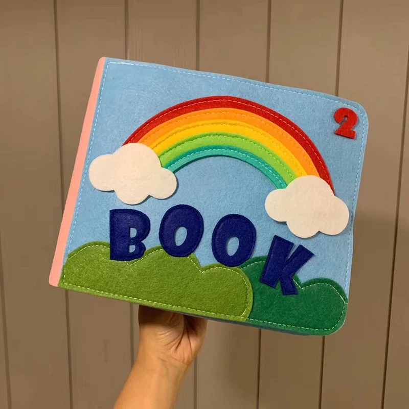 Книга детская тканевая с радужным 3D рисунком тихая мягкая моющаяся книга для
