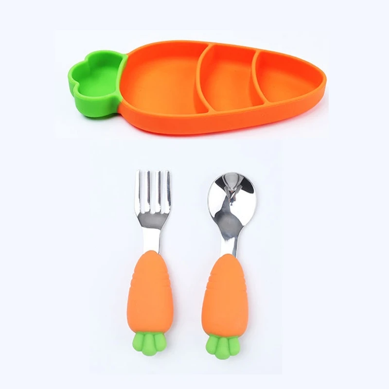 

3 Pcs Silicone Plate Spoon Fork Sets Baby Feedings Silicone Bowl Tableware