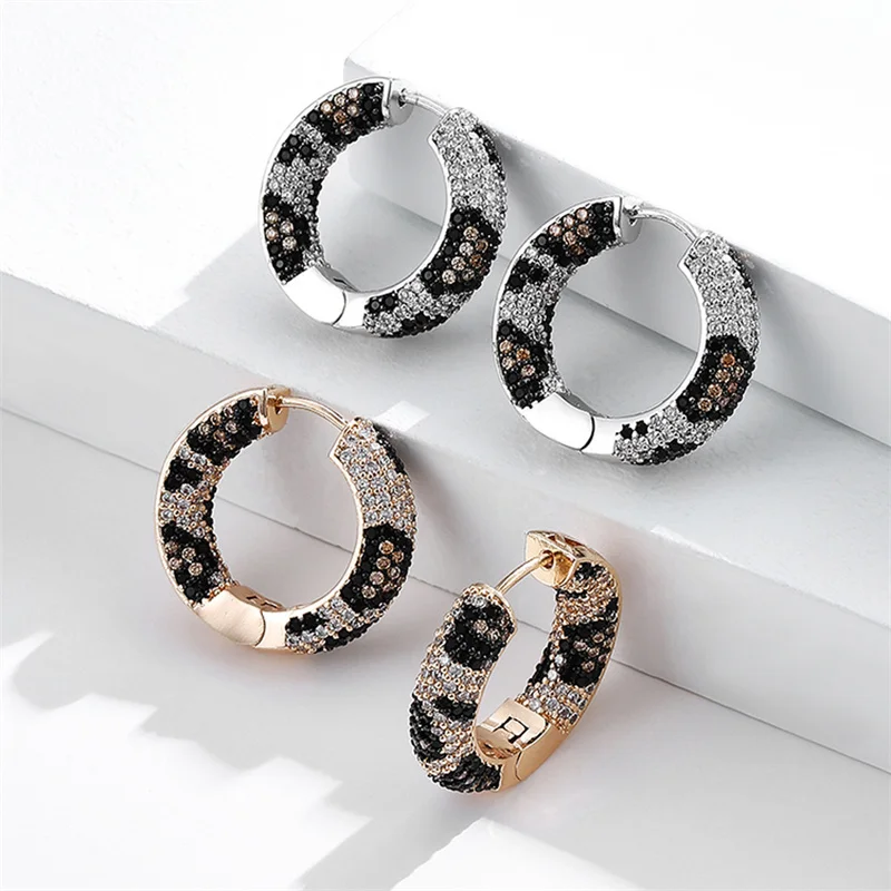 Платиновое ремесло медный разноцветный циркон Леопардовый цвет|Серьги-гвоздики|