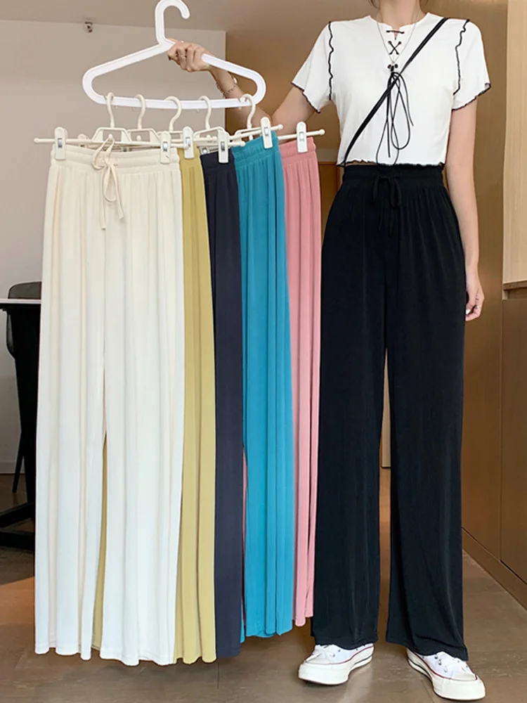 2021 ледяные шелковые широкие брюки новые прямые повседневные для женщин на
