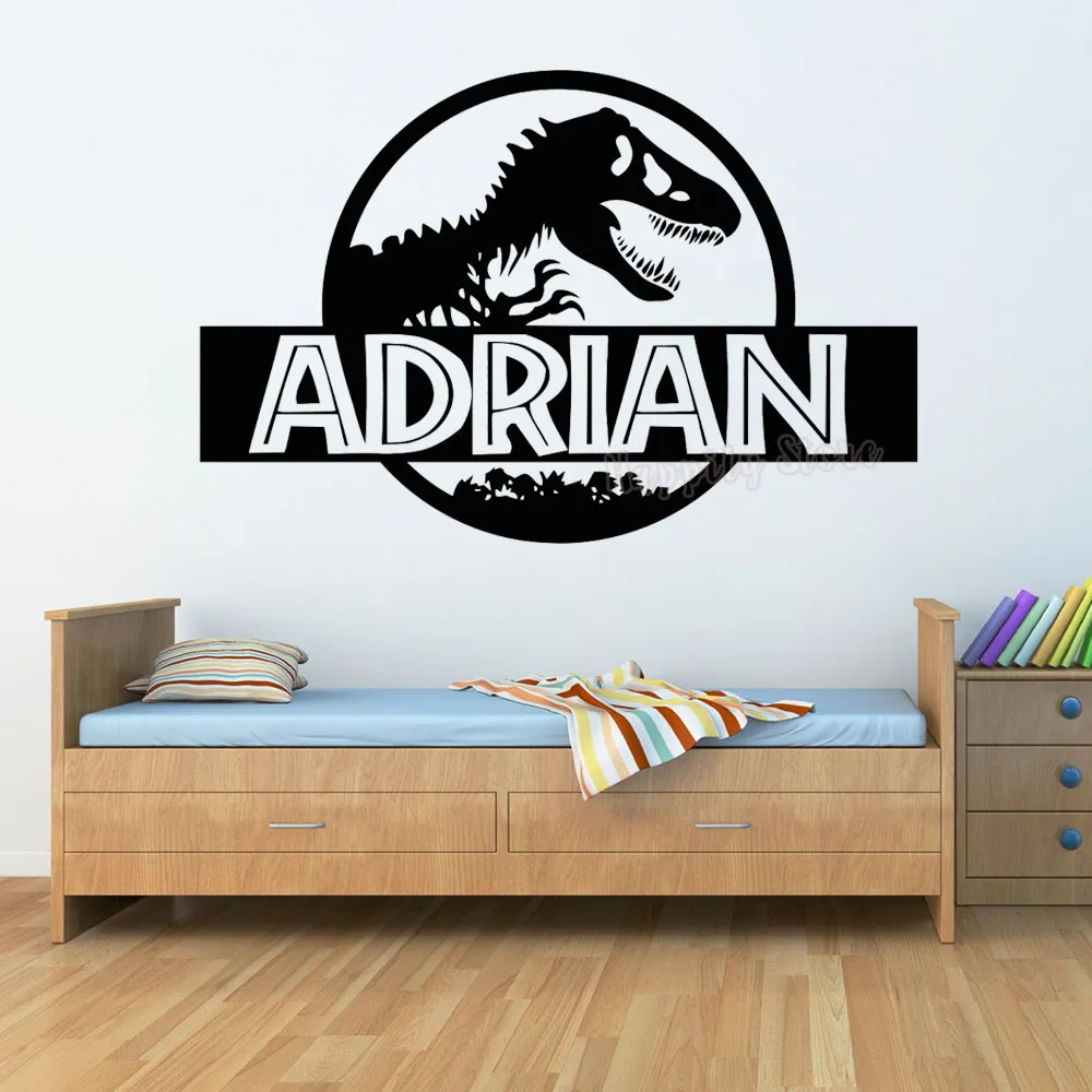

Personalized Jurassic Park Wall Sticker Bedroom Dinosaur T-Rex Custom Name Vinyl Decal Home Nursery Boy Kids Room Decor G577