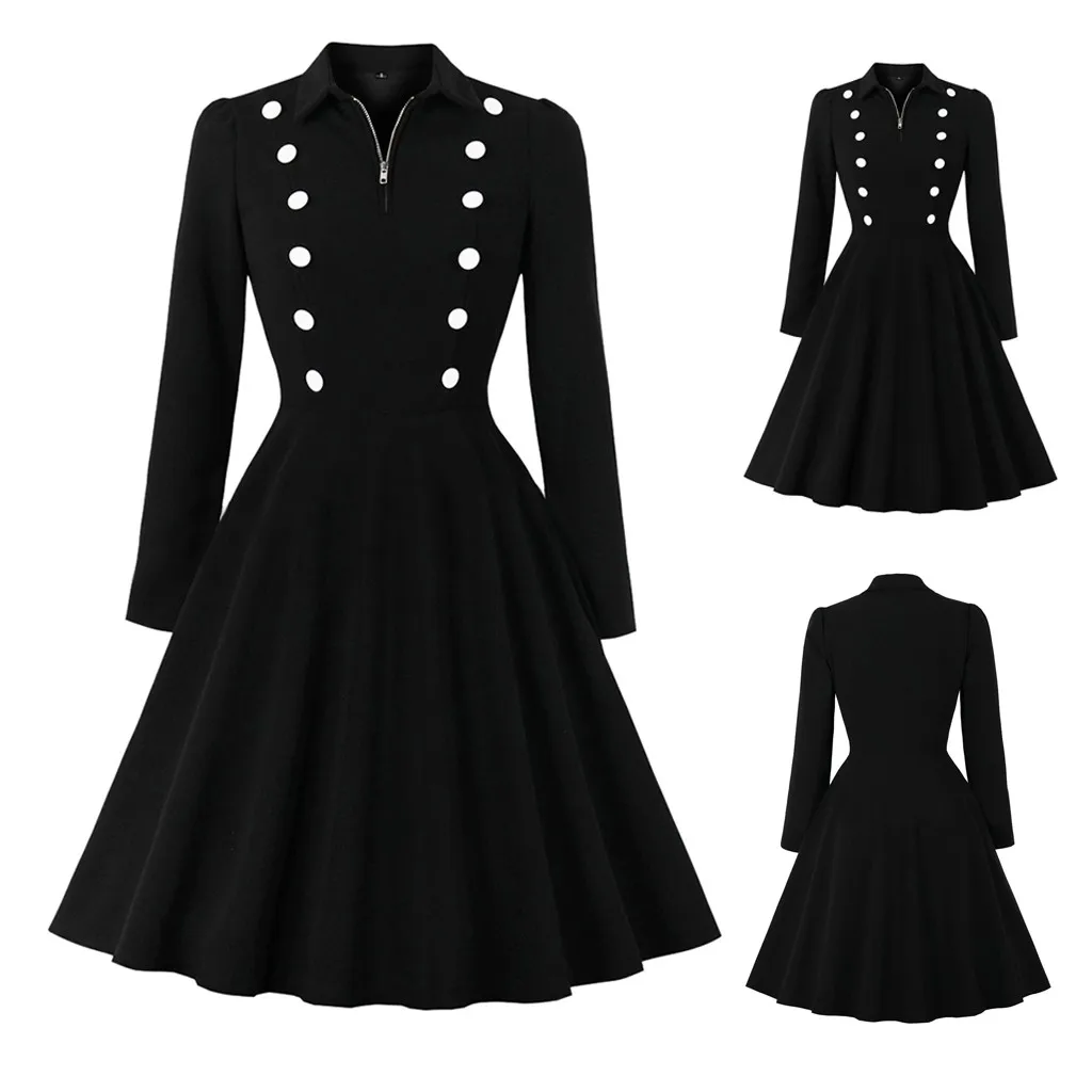 Модное винтажное платье в стиле Хепберн с длинным рукавом сексуальное рюшами на