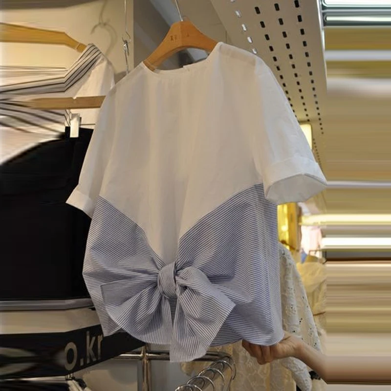 2020 Летние повседневные женские рубашки в полоску комбинированный пуловер