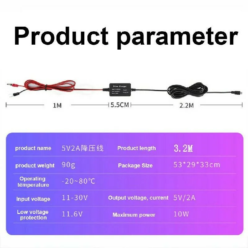

8-piece Set Of Recorder Step-down Cable 12V24V To 5V2A Car Hard Wire Kit DVR Box For Recorder Dash Camera GPS