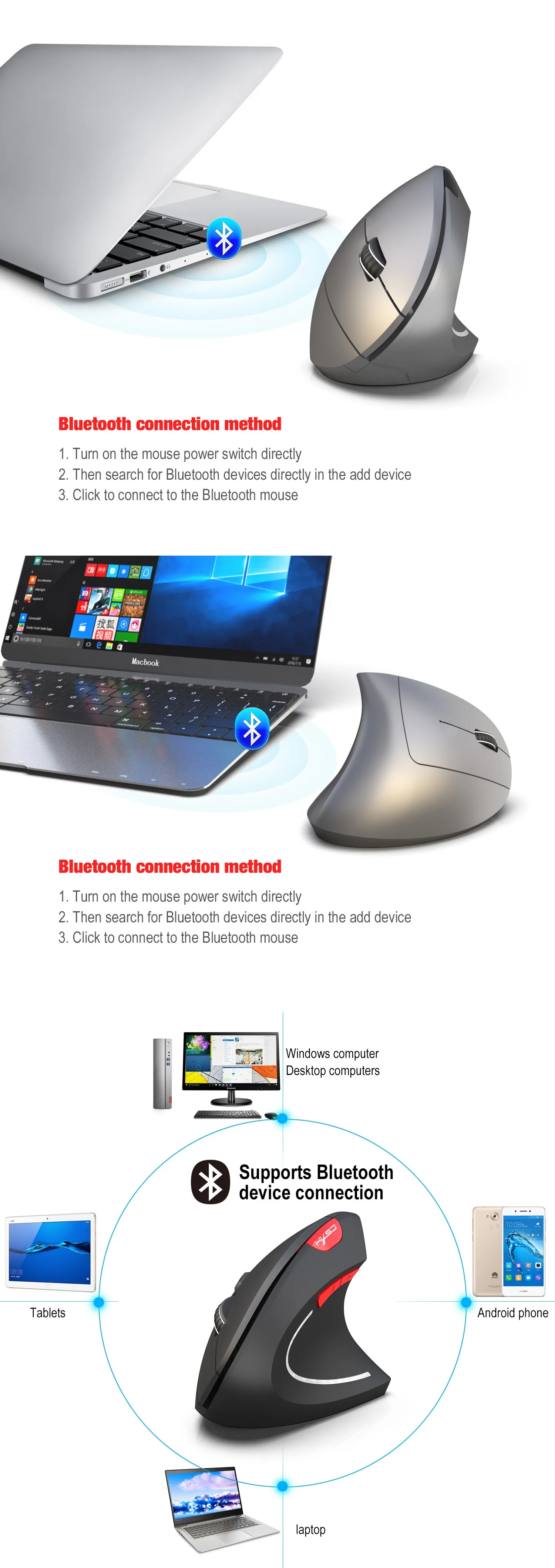 2400 dpi Беспроводная оптическая мышь Bluetooth 3,0 приемник эргономичная мышь 2,4 ГГц USB перезаряжаемая мышь для ПК ноутбука для геймера