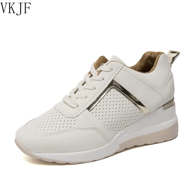 

Ladies Lace-up Wedge Sneakers, Vulcanized Thick-soled Casual Shoes, Comfortable Flat-bottomed 2021