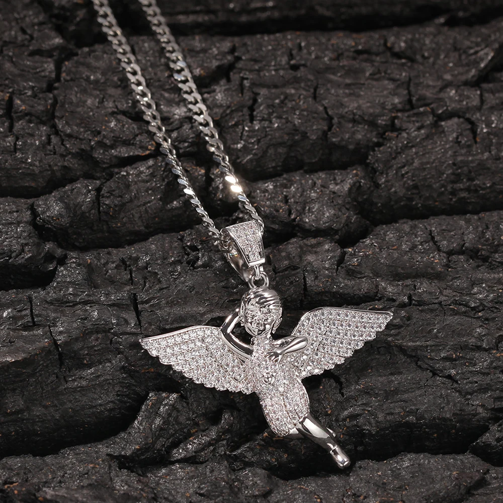 

Angel Wing Necklace & Pendant Stainless Steel Chain & Cuban chain AAA+ Iced Out Cubic Zircon Men's Women Hip Hop Rock Jewelry