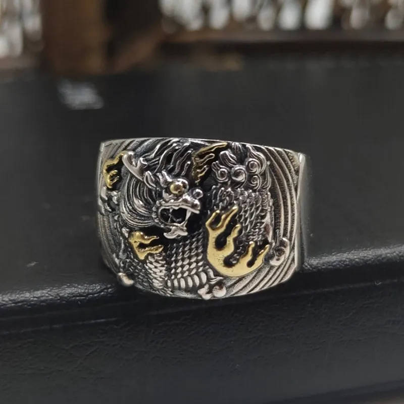 BOCAI S925 Серебряные украшения Ретро Летающий в облаках Дракон Властный мужской