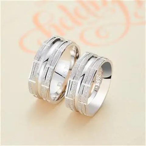 

Unique creative personality accessories fashion men's tide brand wide face couple ring striped frosted silver jewelry
