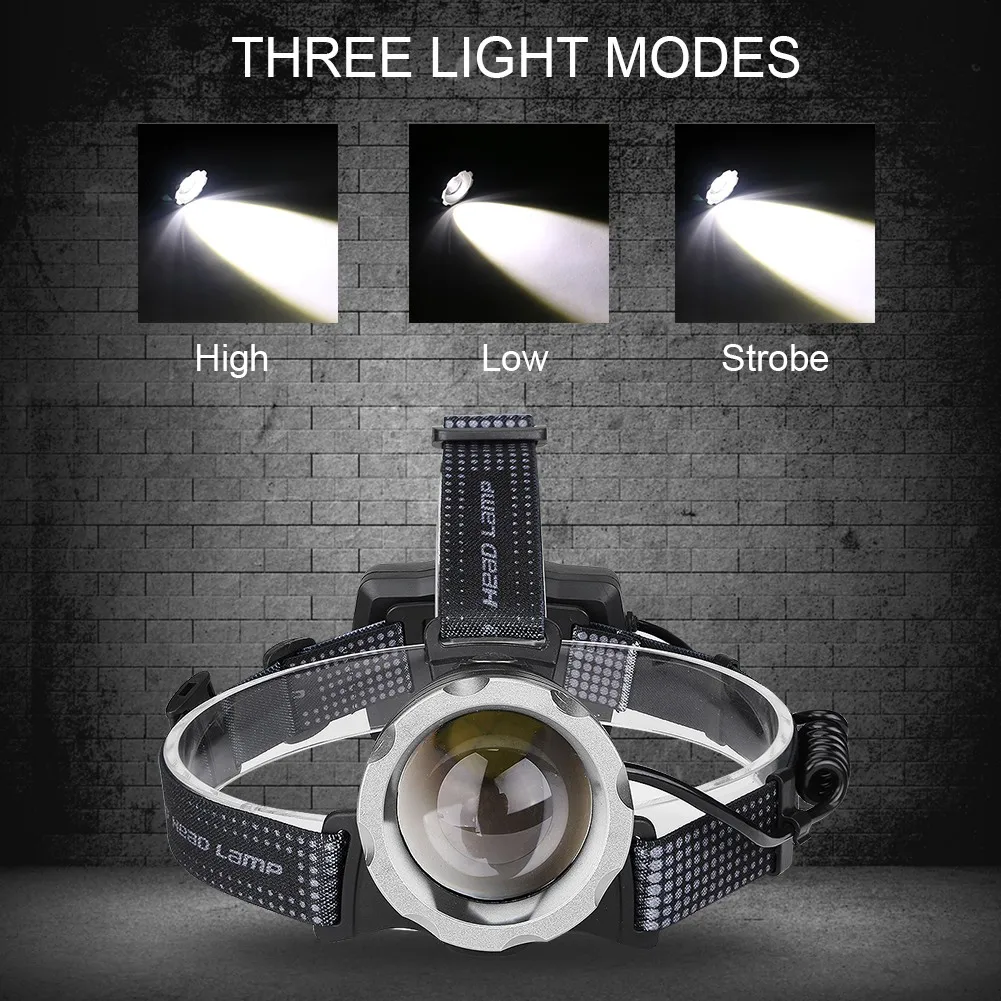 Светодиодный налобный фонарь P50 с 3 режимами масштабируемый Головной двумя