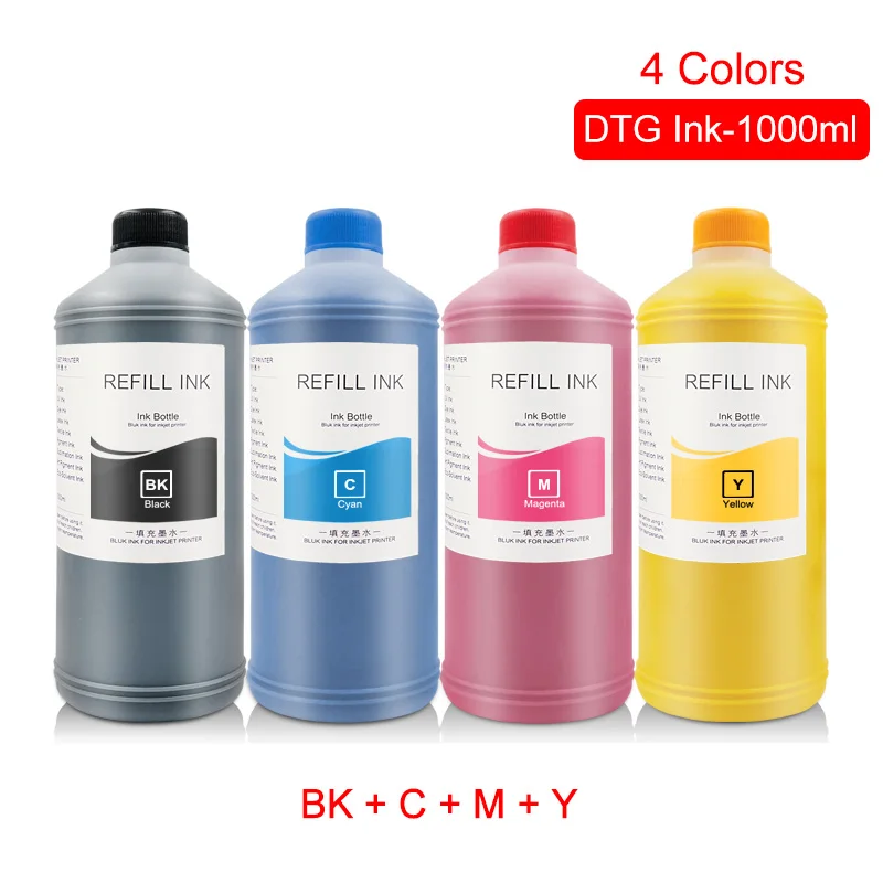 BK C M Y 1000 мл чернила dtg для рисования на ткани одежды чернила для Epson DX5 DX7 R330 1390 1400 R1900 R2000 F2000 F2100(BK C M Y белый предварительной обработки - Цвет: BK C M Y