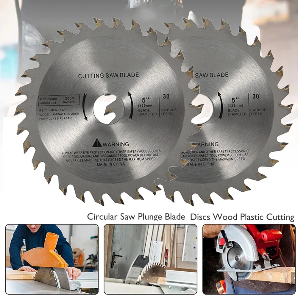 

2Pcs 5'' 125*22.23mm 30T Circular Saw Blade Disc Angle Grinder Carbide Disc Rotating Wheel Woodworking Wood Plastic Cutting