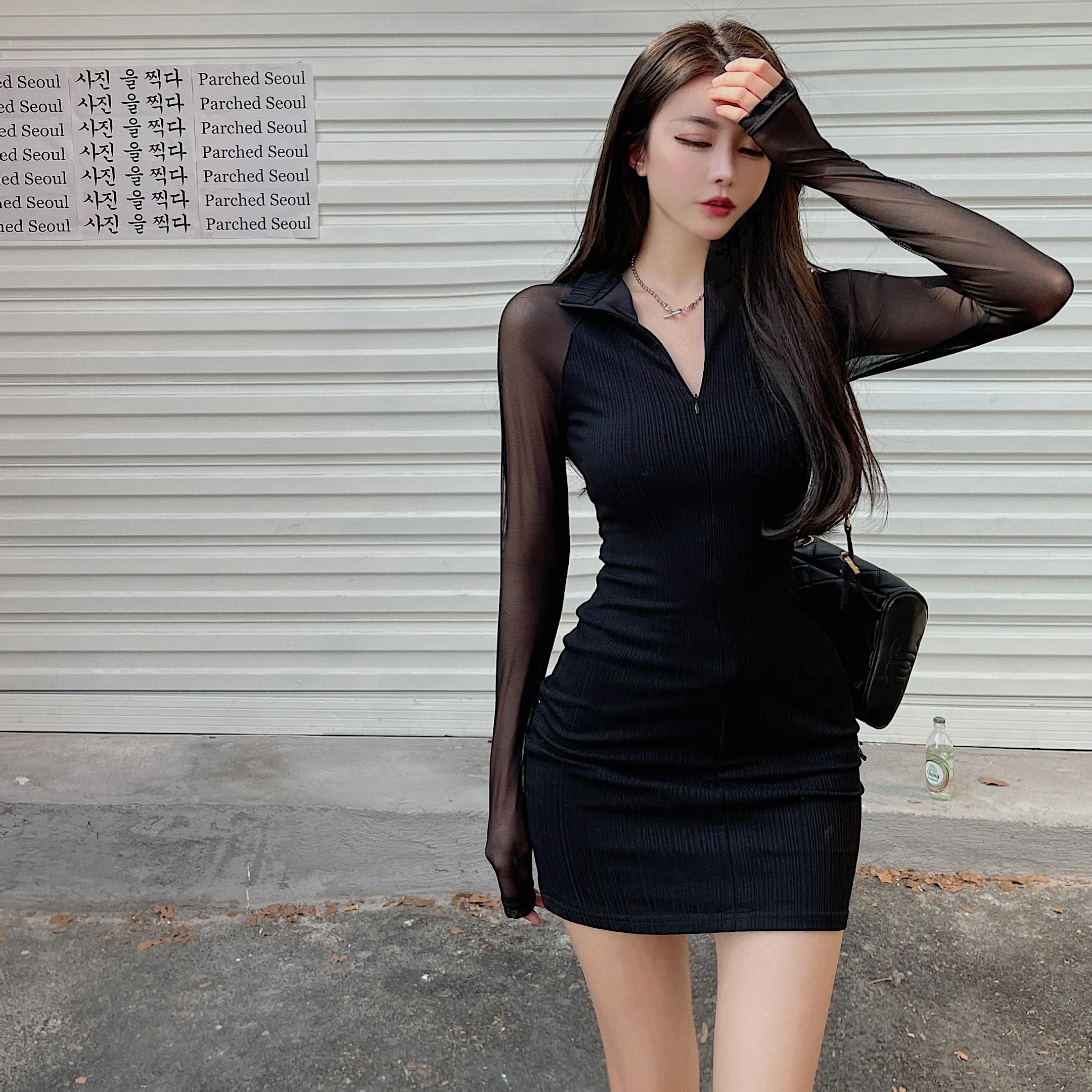 Woman Dress 2021 Spring New Style Mesh Long Sleeve Stitching Zipper High Neck Inner Base Knit Dress Slimming Sexy Black Dress
Woman Dress 2021 Spring New Style Mesh Long Sleeve Stitching Zipper High Neck Inner Base Knit Dress Slimming Sexy Black Dress