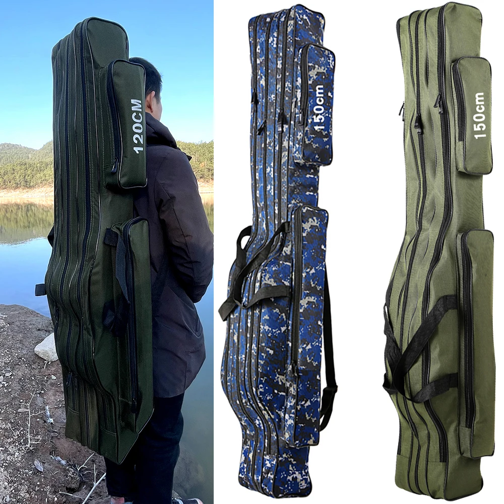 3/2 Layers Fishing Pole Bag Portable Folding Rod Carry Case 