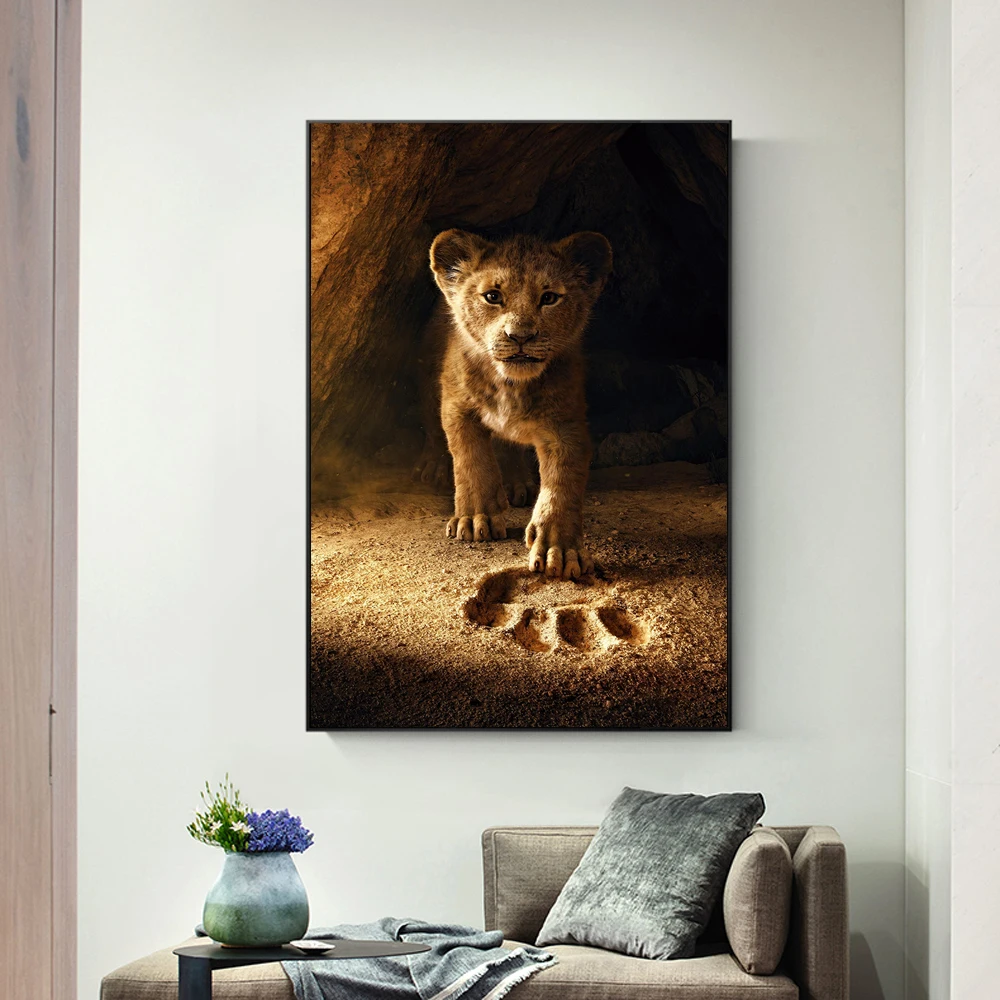 

African Little Lion Big Footprints Art Canvas Print Painting Lovely Animals Wall Picture Living Room Home Decoration Poster