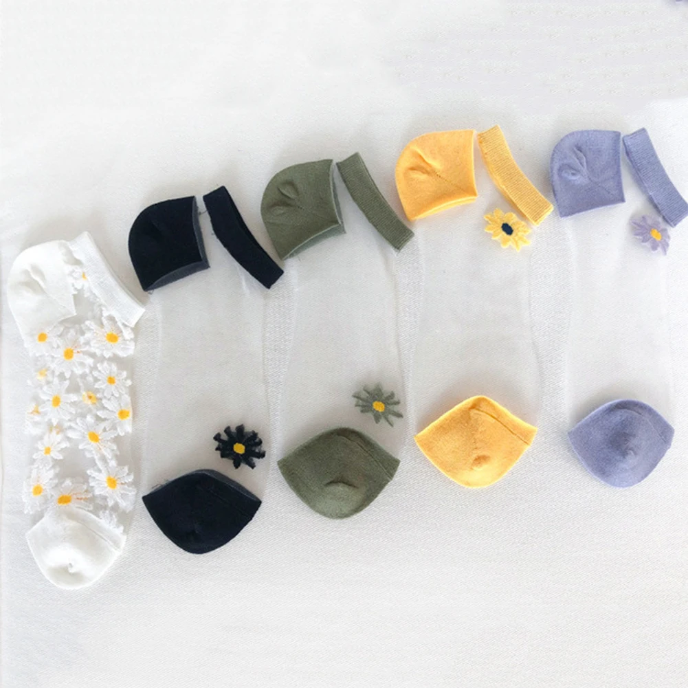 Маленькие Прозрачные тюлевые носки с маргаритками и цветочным рисунком женские