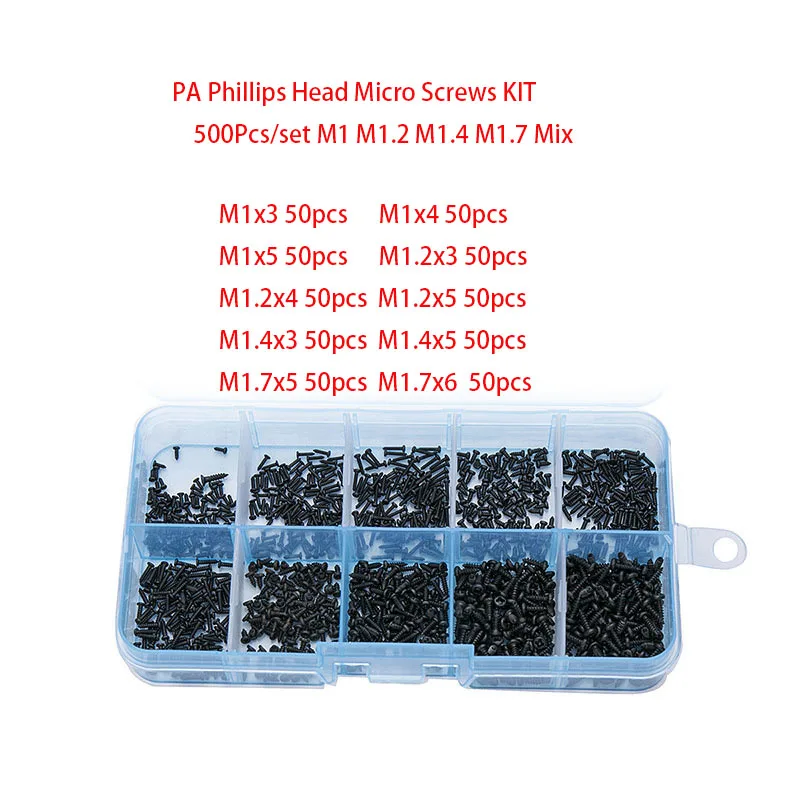 500/1000 шт./компл. M1 M1.2 M1.4 M1.7 микс Pa Phillips головка микро шурупы круглая саморезы