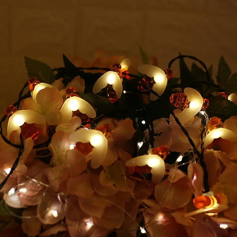 Bee String Lights 20 Led Outdoor Solar Power LEDs Strings Waterproof Garden Patio Fence Gazebo Summer Night Light Decorations | Лампы и