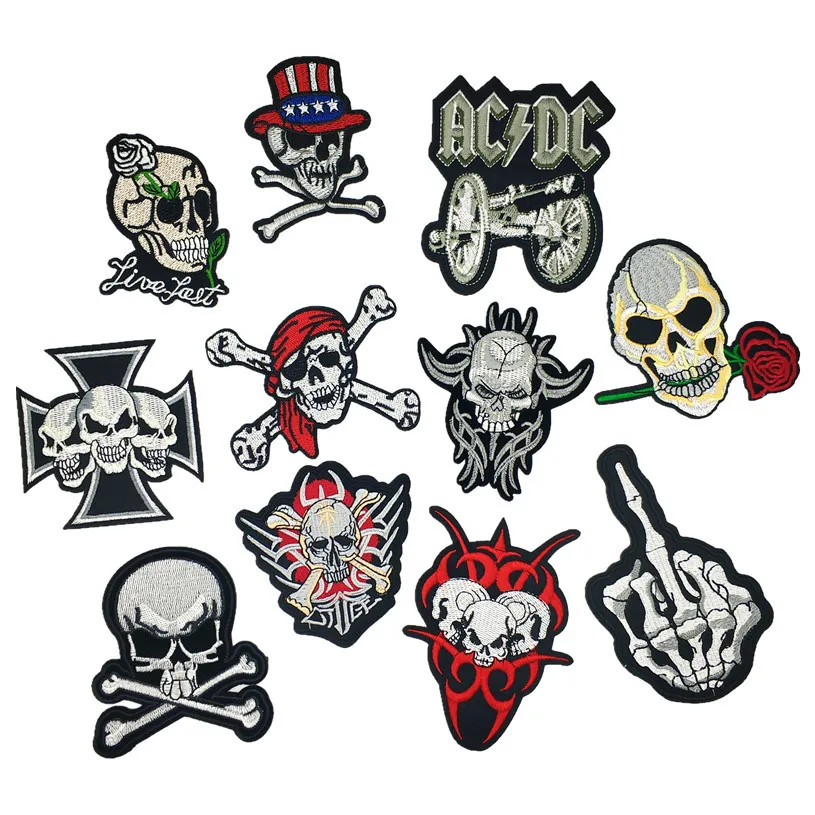 Панк Байкер железо на значках Роза рок череп вышитые нашивки для одежды DIY