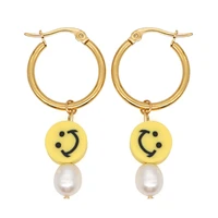 go2boho 2021 cute smile face earrings for women pearl jewelry girl perlas dangle drop earings stainless steel circle earring