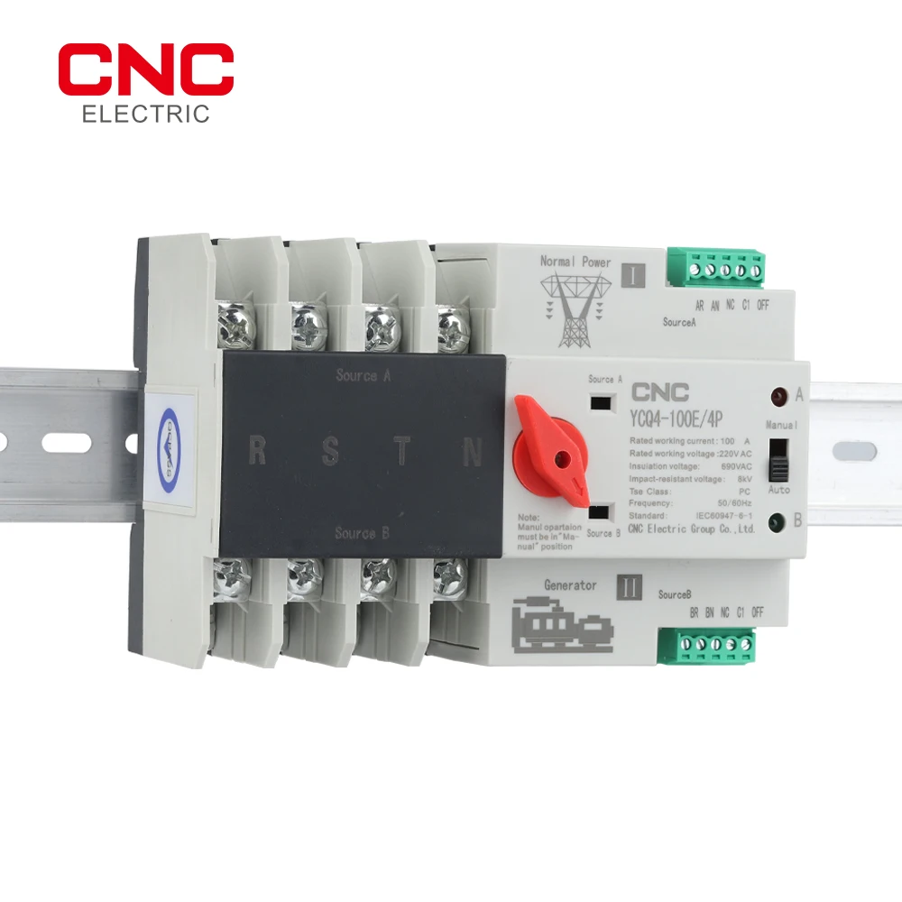 CNC YCQ4-100E/4P 220V AC 8kA Din Rail ATS переключатели непрерывной мощности двойной