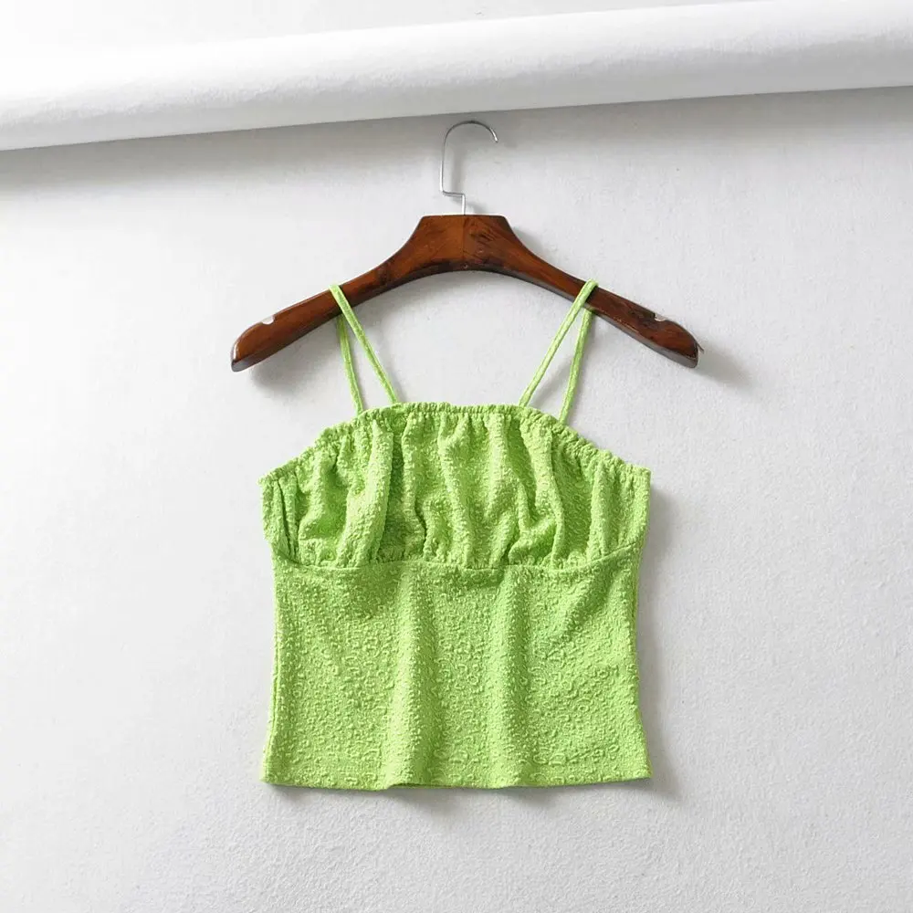 XS37 green 8086 Bazaleas модный розовый тонкий женский топ на бретелях сексуальные топы универсальные Повседневный укороченный Топ женский дропшиппинг - Цвет: XS37 green 8086