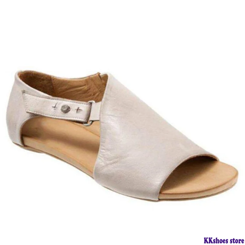 

2020 Plus Size 34~43 Women Fashion Solid Color Peep Toe Low Heel Rome Shoes Woman Summer Women casual Flats Shoes