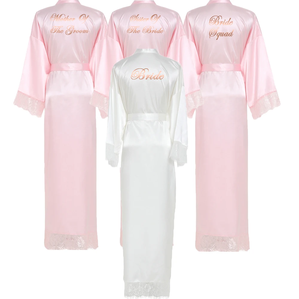 Длинный Шелковый Атласный халат для подружки невесты с кружевной отделкой