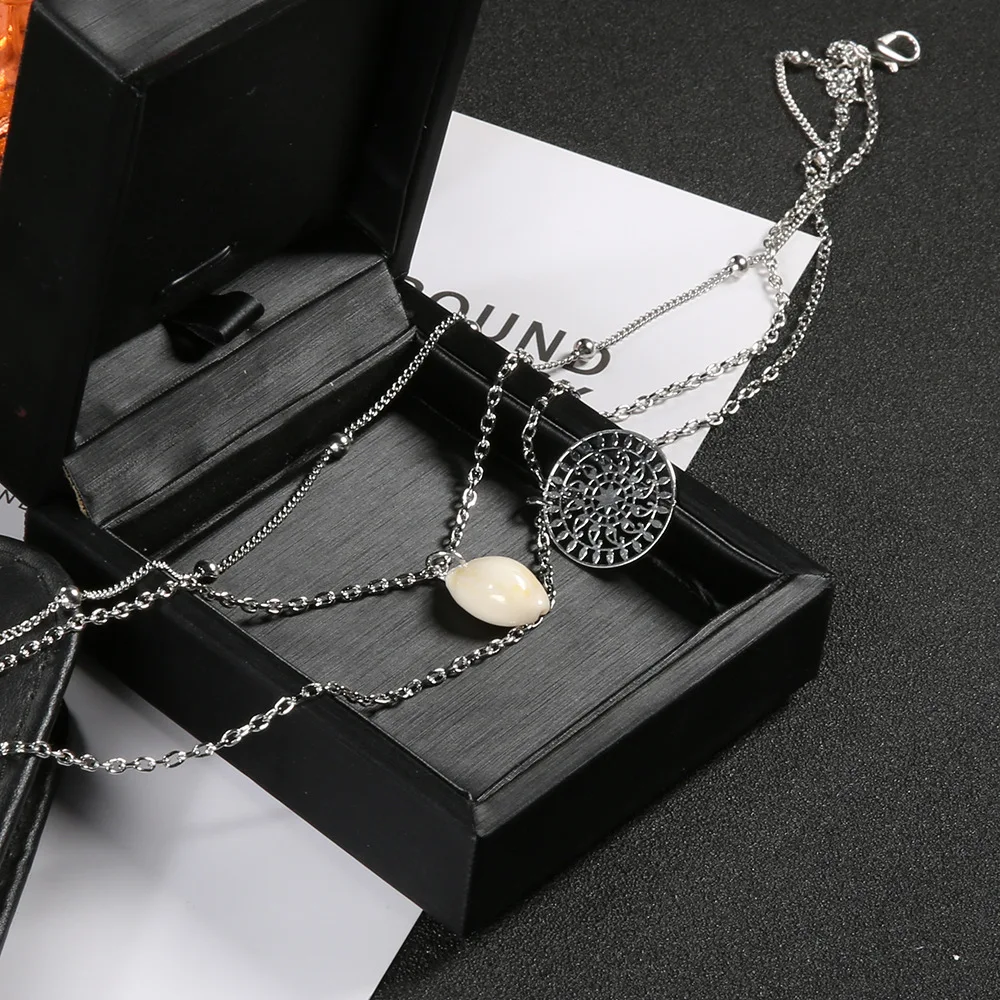 Винтажное бусина серебряного цвета раковина Каури колье ожерелье для женщин