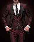 Новое поступление 2022, пик для жениха, мужской пик, черный отворот смокинг для жениха бордовый, мужские костюмы, Свадебный блейзер для лучшего человека (пиджак + брюки + жилет)