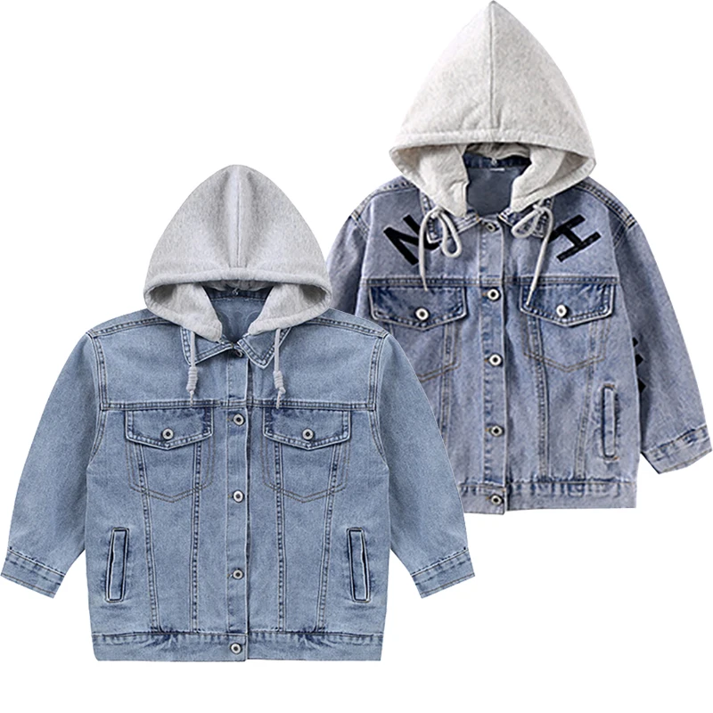 

2021 демисезонные джинсовые куртки с капюшоном для девочек, модная повседневная детская одежда, новая детская куртка, верхняя одежда, пальто ...