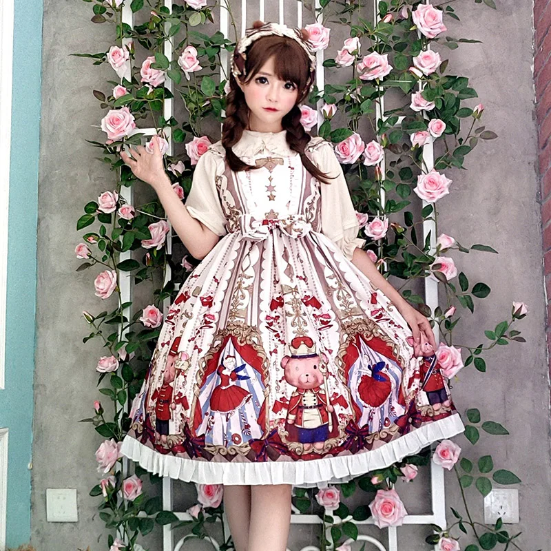 

Victorian dress kawaii girl gothic lolita jsk loli cos sweet princess lolita dress vintage falbala bowknot cute printing bandage