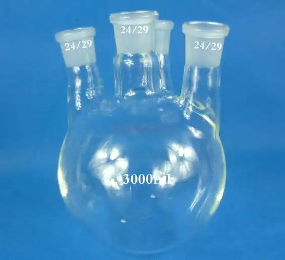 

science small production materials Four-necked flask Reaction flask Standard mouth 3000ml / 24 * 4 round bottom flask
