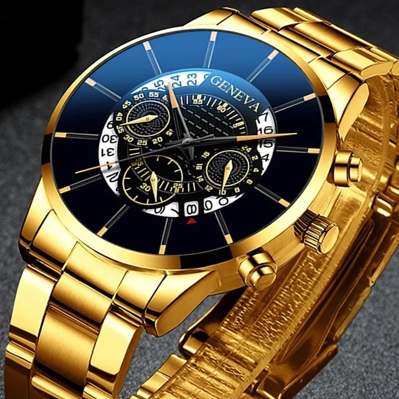 2021 Fashion Mens Watch Quartz Classic Black Wristwatch Steel Belt Luxury Calendar Business Watch Gifts for Men