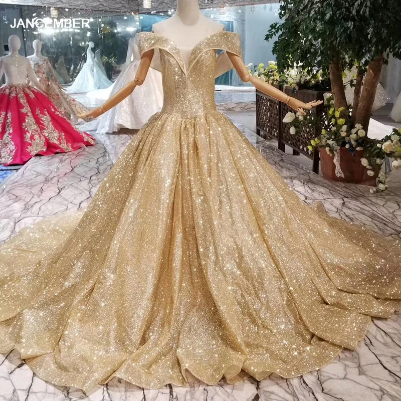 HTL080 золотые Светоотражающие платья с плеча А-силуэта блестящие вечерние длинное