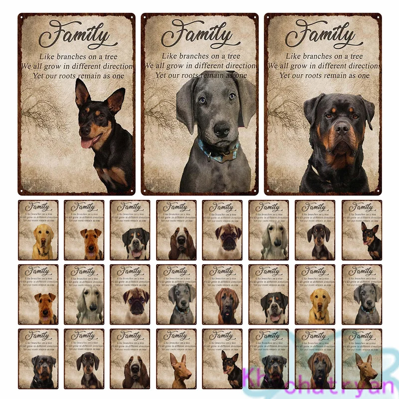 

Металлическая пластина в стиле ретро с изображением членов семьи, ветвей, собак, лиц, живопись, железный жестяной знак, настенные картины дл...
